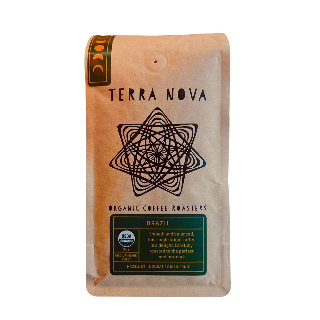 Terra Nova organic coffee roasters package on a white background