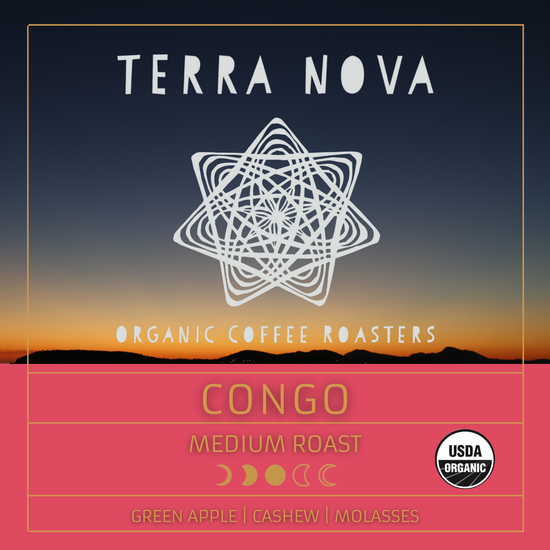 Organic fair trade Congo coffee. This complex brew is bright and crisp, and at the same time, soft and smooth. 
