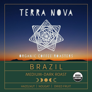 Terra Nova's organic coffee from Brazil is smooth and balanced. A single origin coffee that's an absolute delight to drink. Carefully roasted to the perfect medium-dark roast with notes of hazelnut, nougat, and dried fruit. 