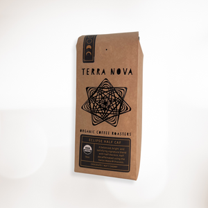 Eclipse Half-Caf: all of the flavor, half of the kick. We combine green arabica beans from Indonesia and Mexico, half caffeinated and half decaffeinated using the Swiss Water® Process, then bring them to the perfect medium roast together, producing a nutty, chocolaty, and bright alternative to fully-caffeinated coffee.