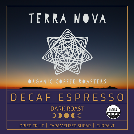 Decaf Espresso is smooth and deep with a full bodied, toasted flavor. Decaffeinated using the Swiss Water® Process. 