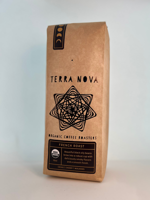 Terra Nova French Roast has a deliciously deep smoky flavor with a smooth finish. Our darkest roast process reveals the signature dark chocolate color. French Roast is a distinctly aromatic, full-bodied coffee, with rich flavor. Freshly roasted and packaged to order. This is our strongest dark roast coffee. 